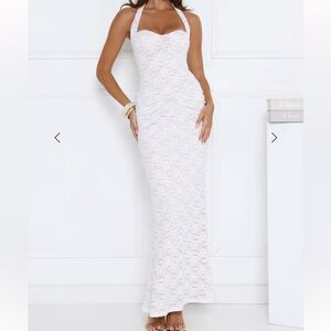 Hello Molly White Halter Lace Maxi Dress